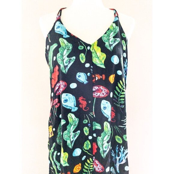Pepaloves Black Seaside Midi Dress Halter Straps Size S Beach Theme deep sea - Picture 15 of 16